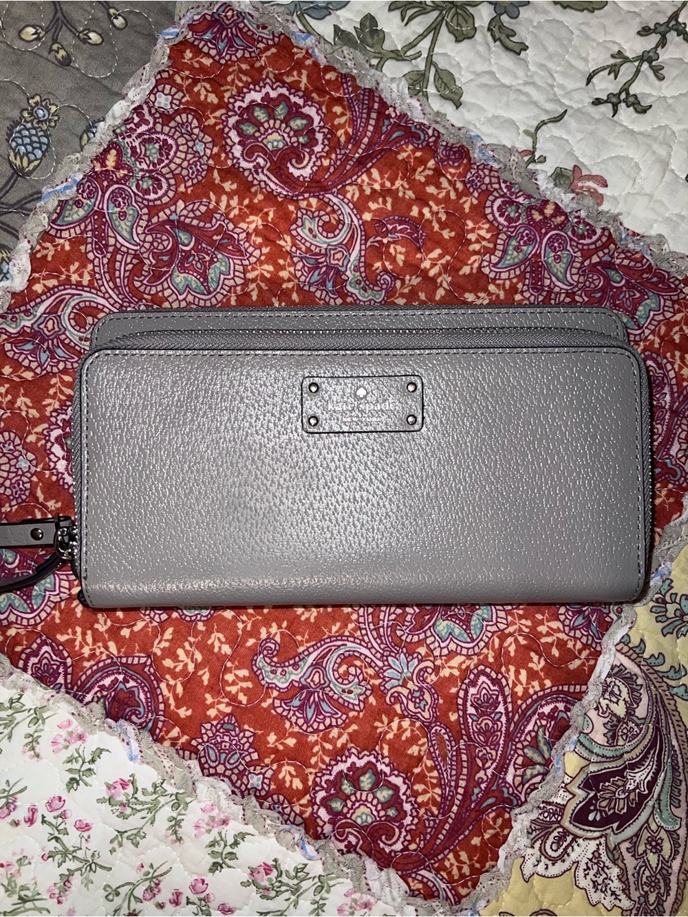 Kate Spade Gray Leather Dual Zip Wallet